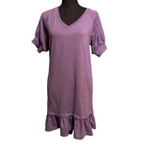 Evy's Tree The Mikela Purple Ruffle Trim Shift Dress Women's S Small